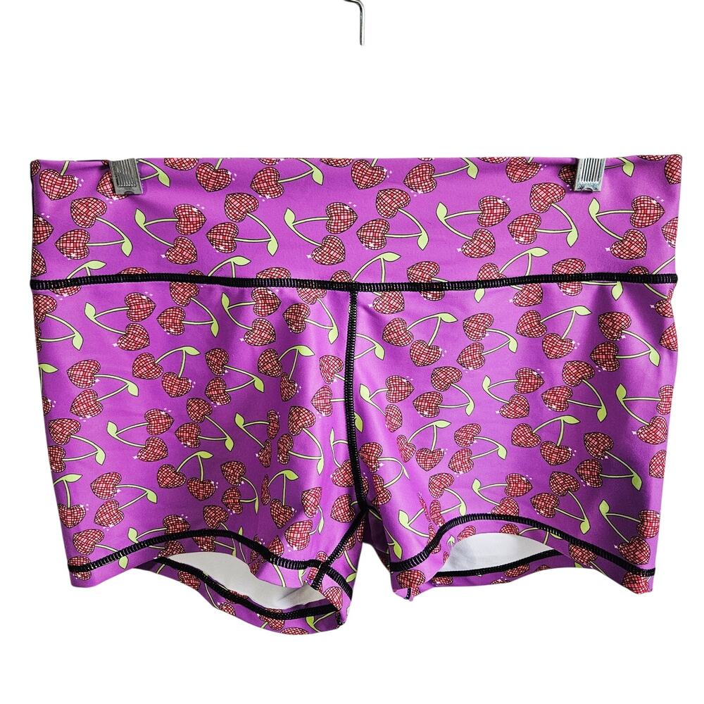 Peachy Athletic Serenity Shorts Disco Ball Cherry Print Gym Baddie Size XL NWT